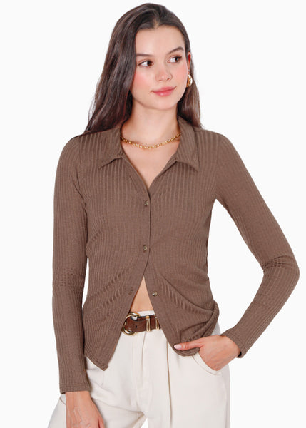 Blusa manga larga con botones y cuello  para mujer - Flashy
