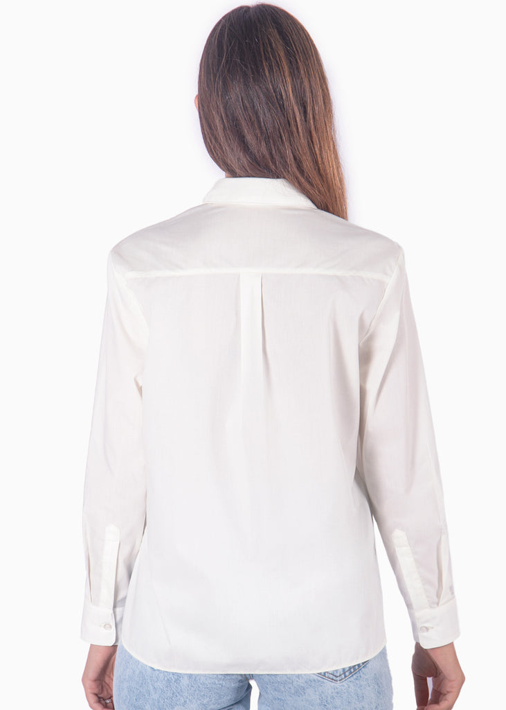 Camisa manga larga con botones y cuello color blanco para mujer - Flashy