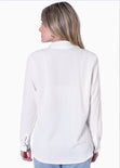 Blusa manga larga con botones y cuello color marfil para mujer - Flashy