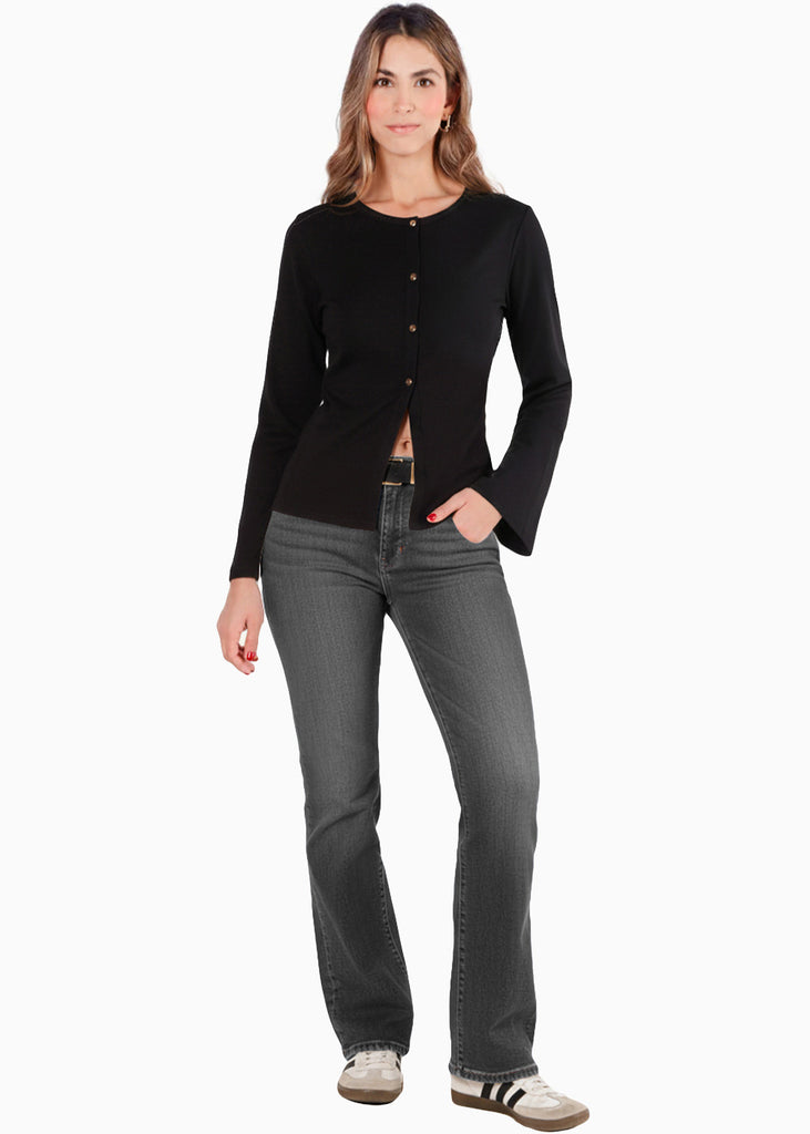 Blusa manga larga con broches decorativos - GRANADINA