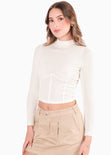 Blusa manga larga con cortes en delantero color blanco, marfil para mujer - Flashy