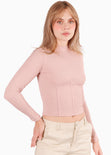 Blusa manga larga con cortes en delantero color rosado para mujer - Flashy