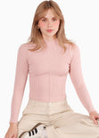 Blusa manga larga con cortes en delantero color rosado para mujer - Flashy