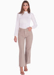 Blusa manga larga con cuello alto y recogido en mangas color marfil, blanco para mujer - Flashy