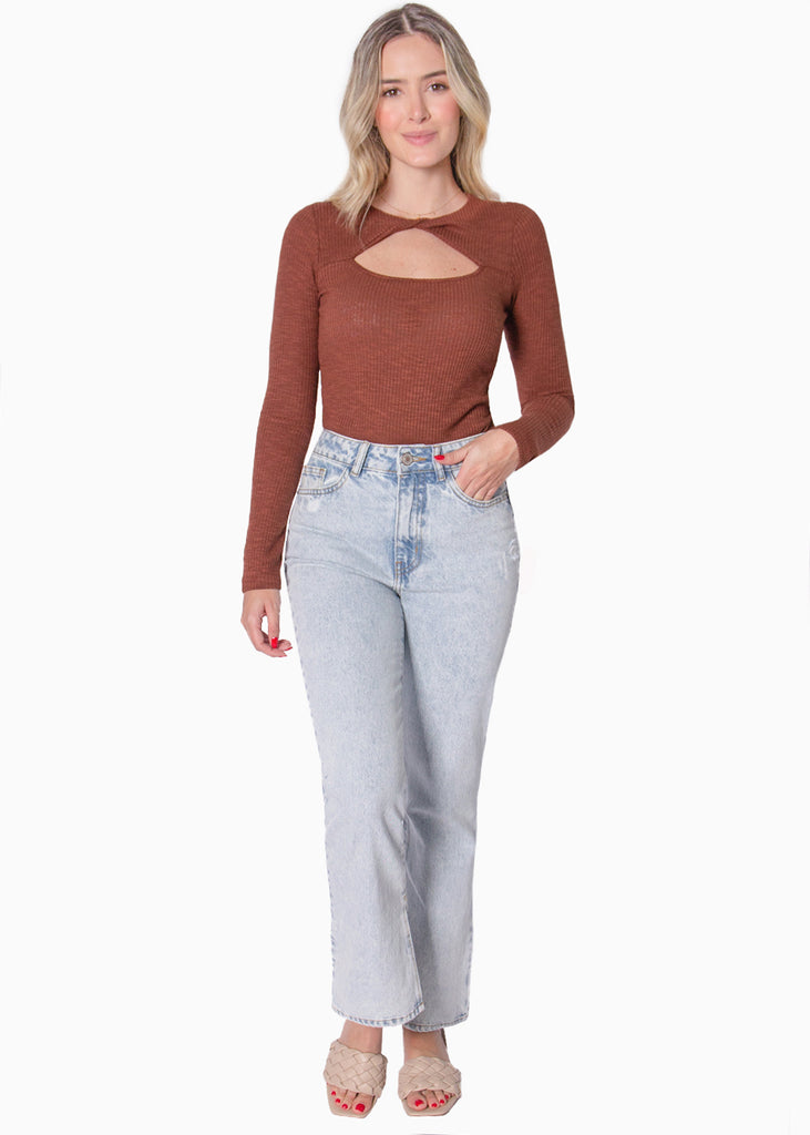 Blusa manga larga con cut out en el escote - MOIRA