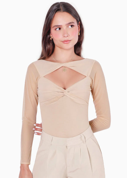 Body manga larga con entorchado en frente y en copa - CANNES