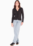 Blusa manga larga con entrelazado en delantero color negro para mujer - Flashy