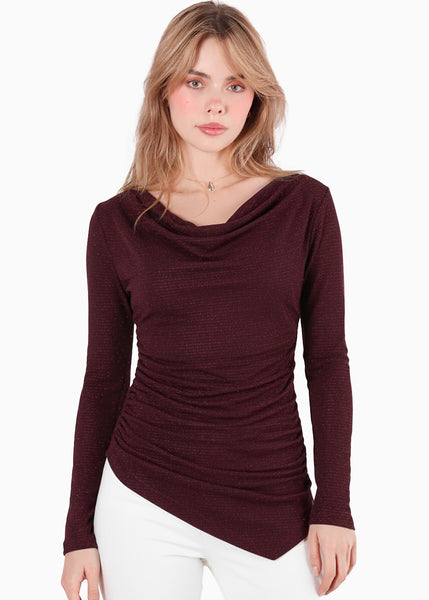 Blusa manga larga con escote drapeado - FILADELFIA
