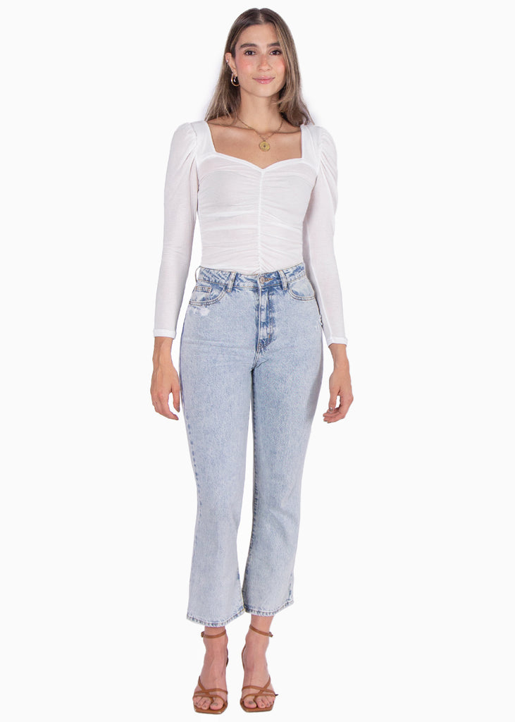 Blusa manga larga con recogido y escote en forma de corazon - MARINETTE