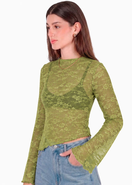 Blusa manga larga con ruedo asimétrico con puños y ruedo con ruches - ORTIGA