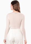 Blusa manga larga con top entorchado color blanco, marfil para mujer - Flashy