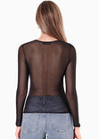 Blusa manga larga con top entorchado color negro para mujer - Flashy
