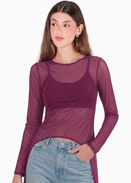 Blusa manga larga con top interno y cola  - ATACAMA