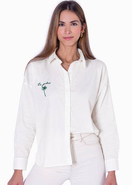 Blusa manga larga de botones y con bordado  para mujer - Flashy