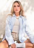 Blusa manga larga de botones color azul para mujer - Flashy