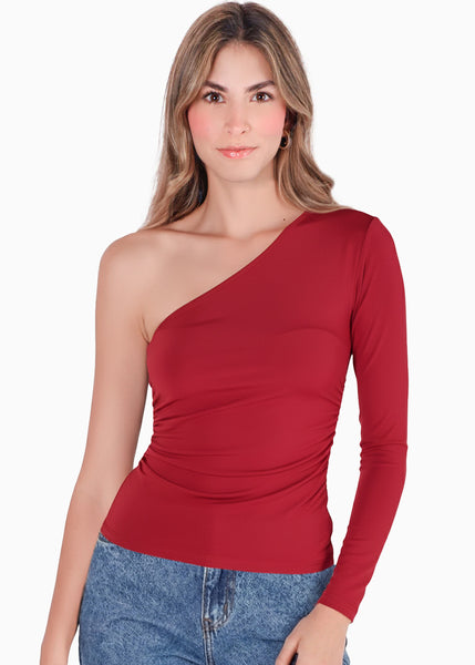 Blusa manga larga de un solo hombro con escote - ALLURE