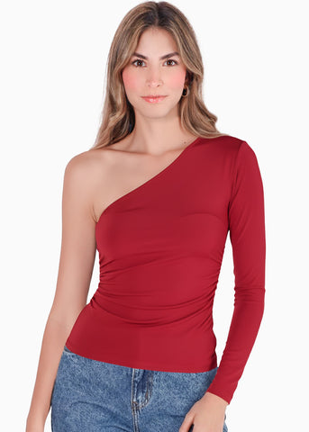 Blusa manga larga de un solo hombro con escote - ALLURE