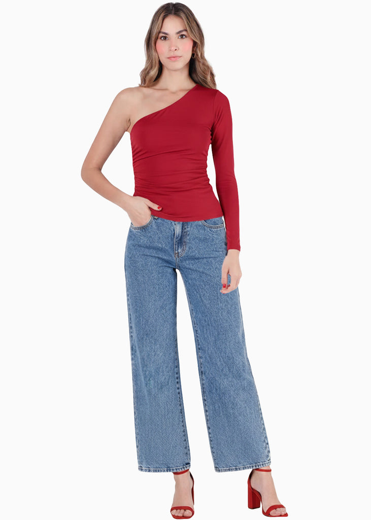 Blusa manga larga de un solo hombro con escote - ALLURE