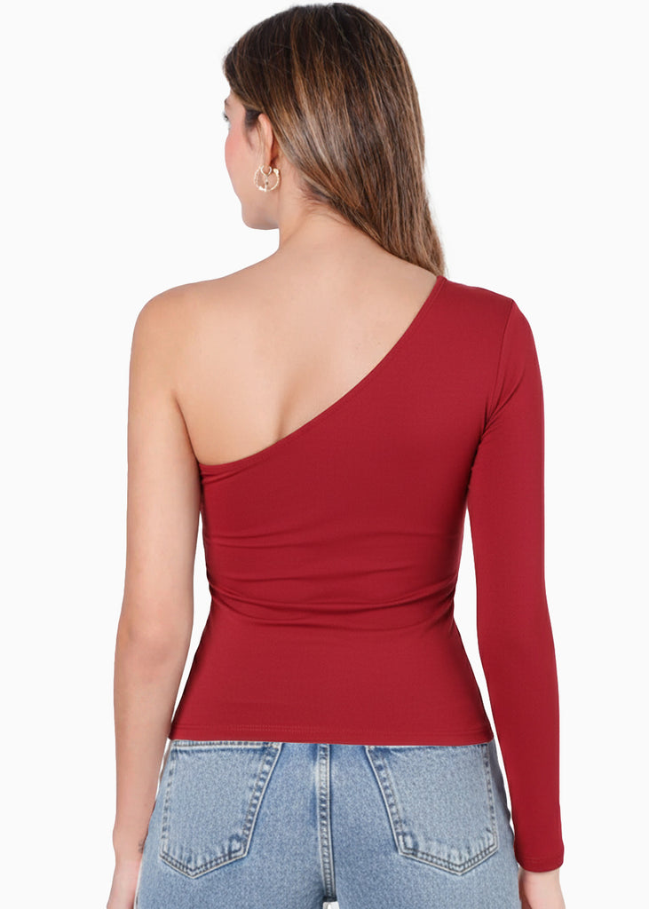 Blusa manga larga de un solo hombro con escote - ALLURE