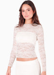 Blusa manga larga en blonda con top interno color blanco, marfil para mujer - Flashy