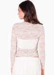 Blusa manga larga en blonda con top interno color blanco, marfil para mujer - Flashy