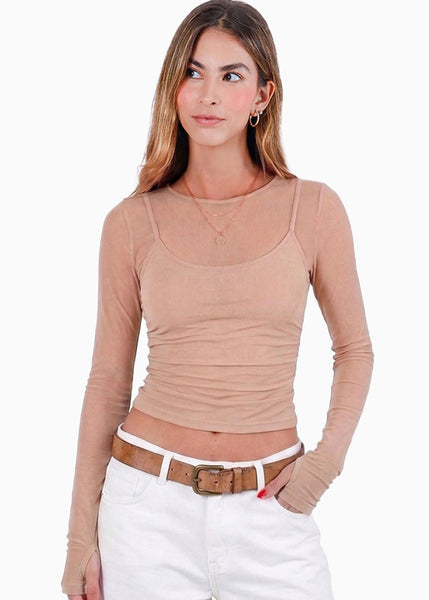 Blusa manga larga en malla con top interno - ADICORA