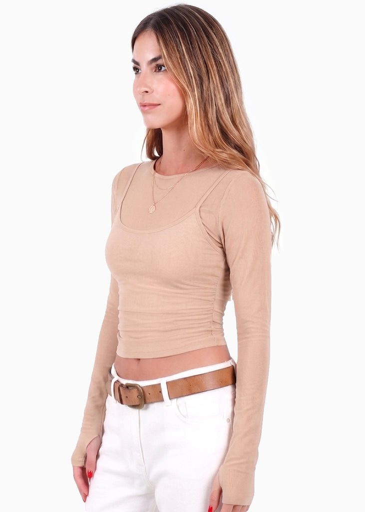 Blusa manga larga en malla con top interno - ADICORA