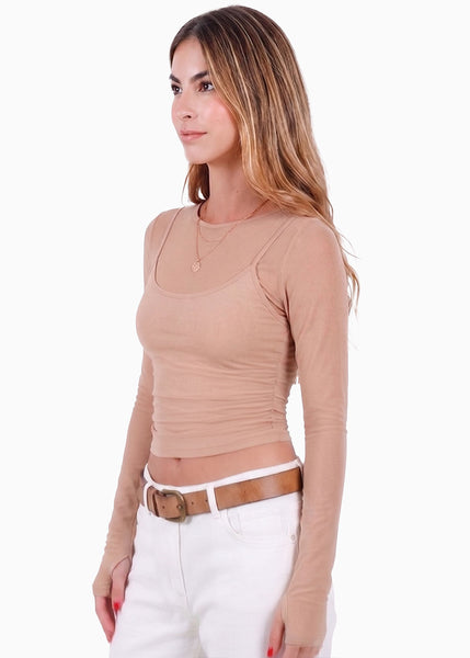 Blusa manga larga en malla con top interno - ADICORA