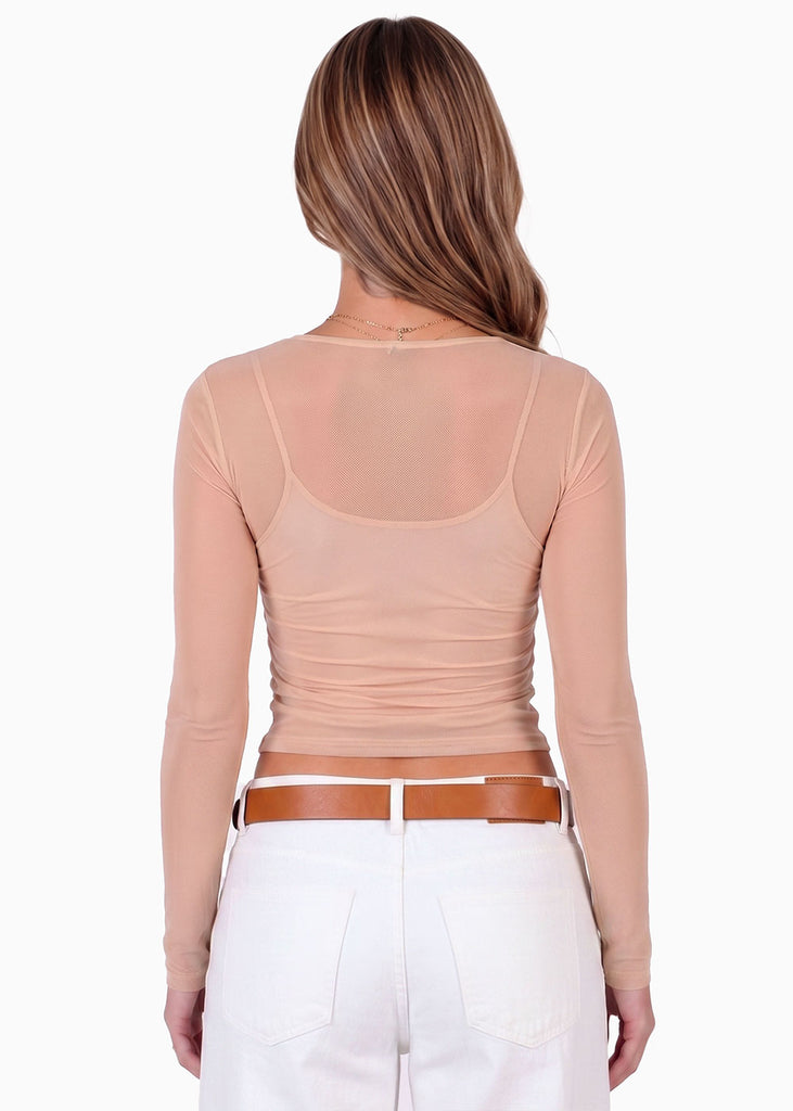 Blusa manga larga en malla con top interno - ADICORA
