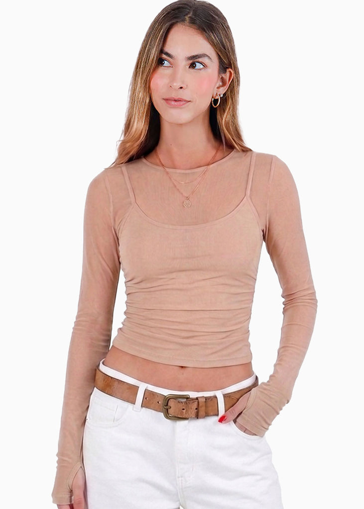 Blusa manga larga en malla con top interno - ADICORA