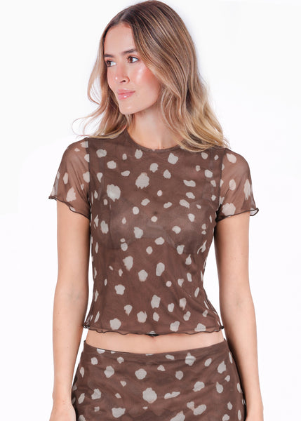 Blusa manga larga en mesh con estampado de ciervo - SINALOA