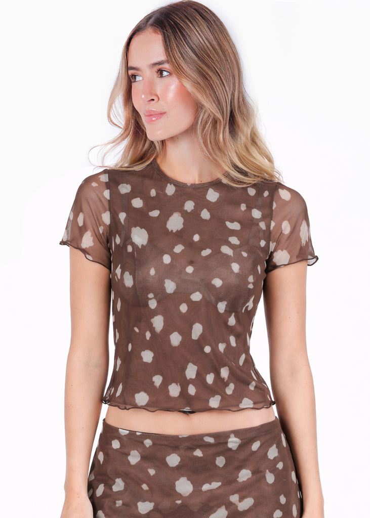 Blusa manga larga en mesh con estampado de ciervo - SINALOA