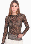 Blusa manga larga en mesh con estampado leopardo - PROVIDENCE