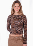 Blusa manga larga en mesh con estampado leopardo - PROVIDENCE