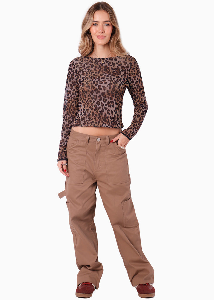 Blusa manga larga en mesh con estampado leopardo - PROVIDENCE