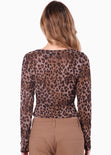Blusa manga larga en mesh con estampado leopardo - PROVIDENCE
