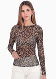 Blusa manga larga en mesh con estampado leopardo - PROVIDENCE