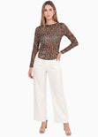 Blusa manga larga en mesh con estampado leopardo - PROVIDENCE