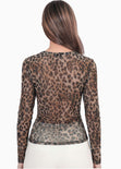 Blusa manga larga en mesh con estampado leopardo - PROVIDENCE