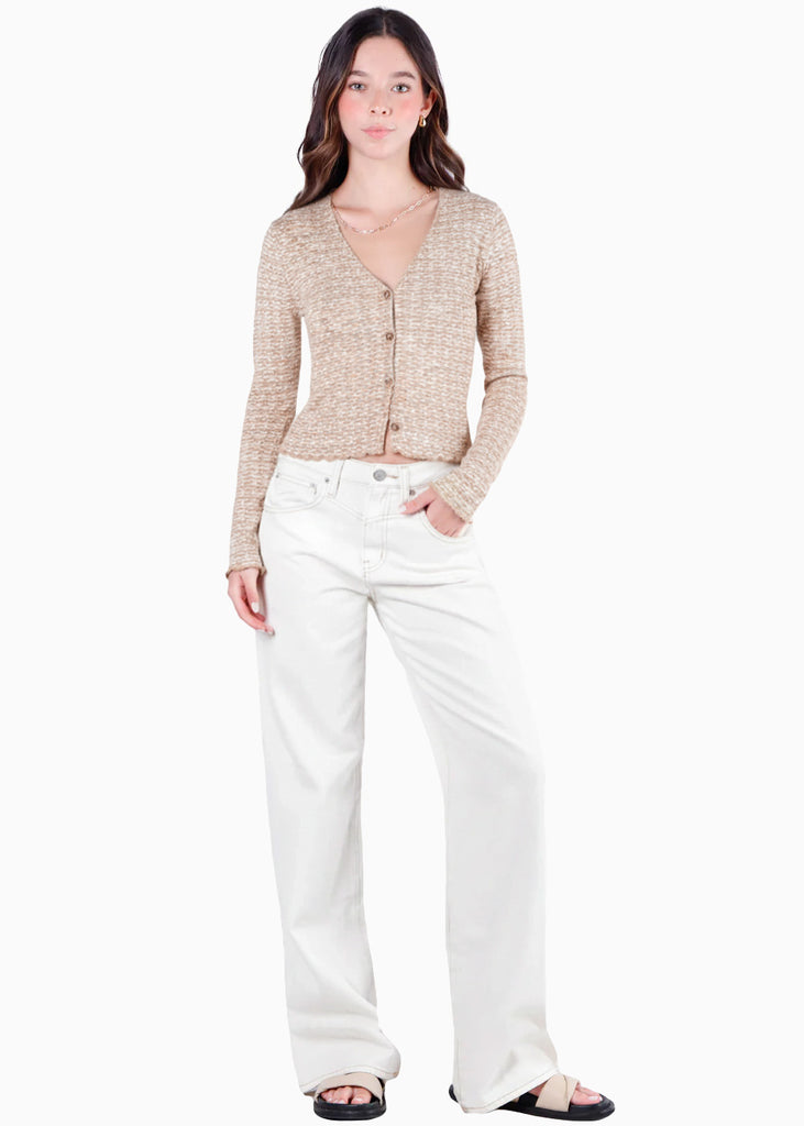 Blusa manga larga en tela tejida con perilla y botones - MICHIGAN