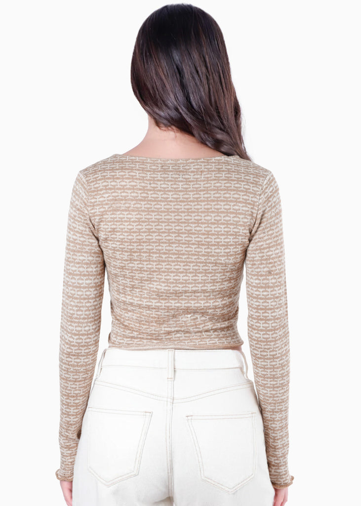 Blusa manga larga en tela tejida con perilla y botones - MICHIGAN