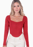 Blusa manga larga tipo corset color rojo para mujer - Flashy