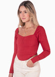Blusa manga larga tipo corset color rojo para mujer - Flashy