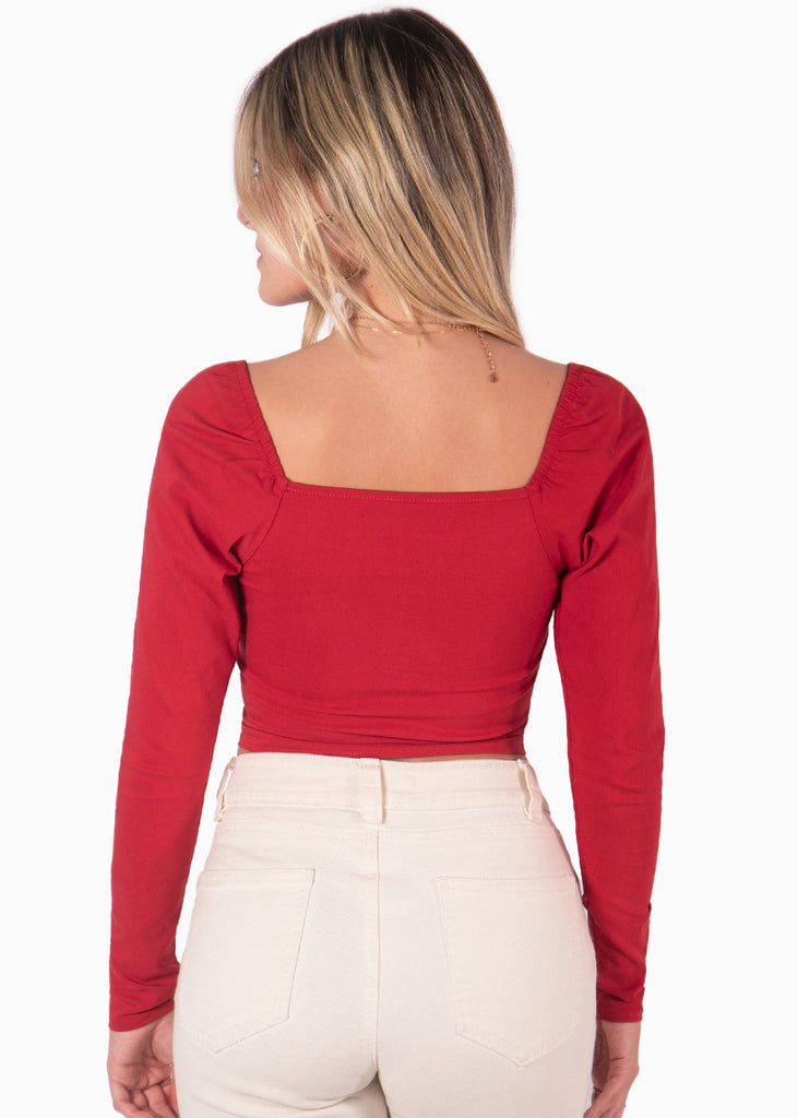Blusa manga larga tipo corset color rojo para mujer - Flashy