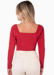 Blusa manga larga tipo corset color rojo para mujer - Flashy