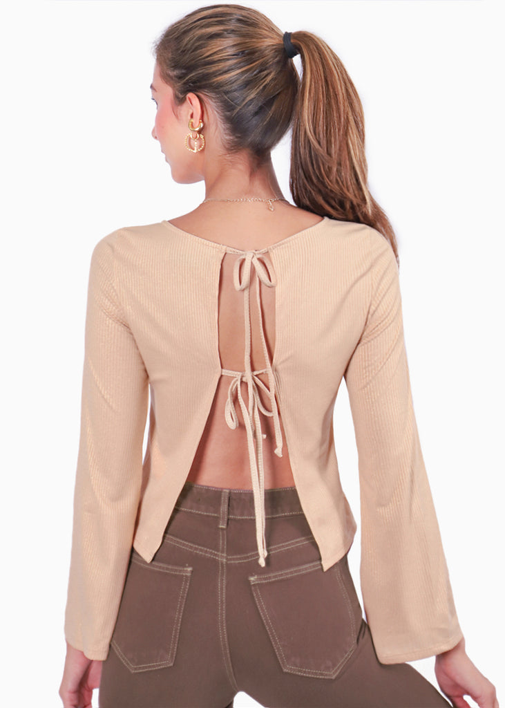 Blusa con anudados en espalda color beige para mujer - Flashy