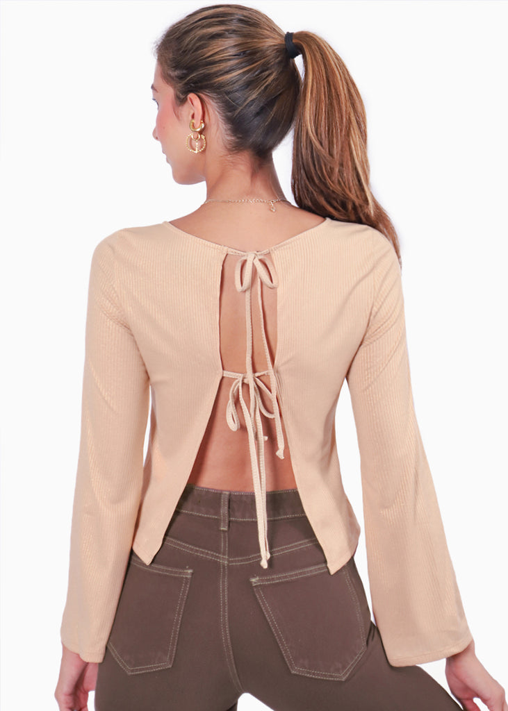 Blusa con anudados en espalda color beige para mujer - Flashy