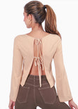 Blusa con anudados en espalda color beige para mujer - Flashy