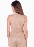 Blusa sin mangas con anudado en frente y abertura color dorado para mujer - Flashy