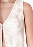 Blusa sin mangas con broches en frente y abertura color blanco, marfil para mujer - Flashy